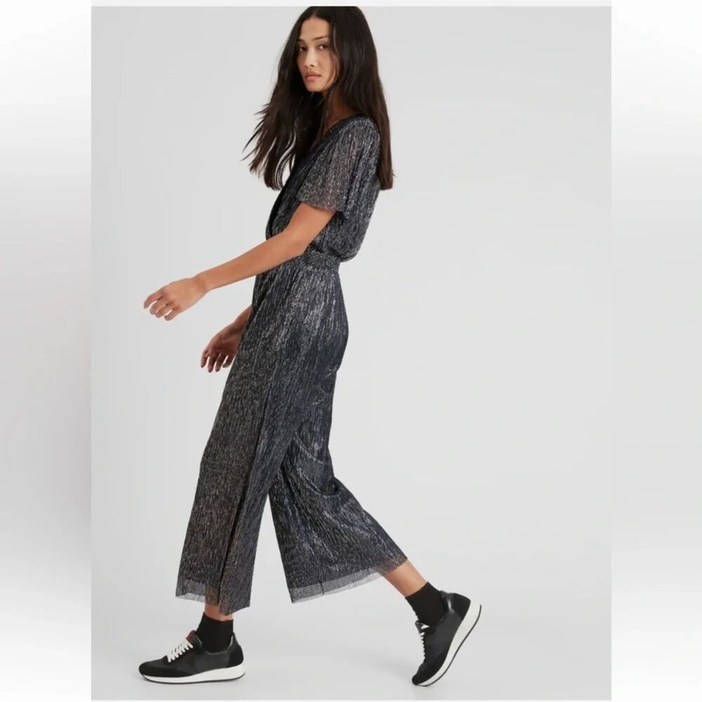 Banana Republic Metallic Shimmer Flutter Sleeve Wide-leg Jumpsuit XXS